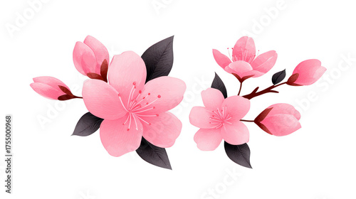 Pink cherry blossom flower delicate petal blooming branch spring season nature romantic mood soft texture botanical illustration floral art decorative design