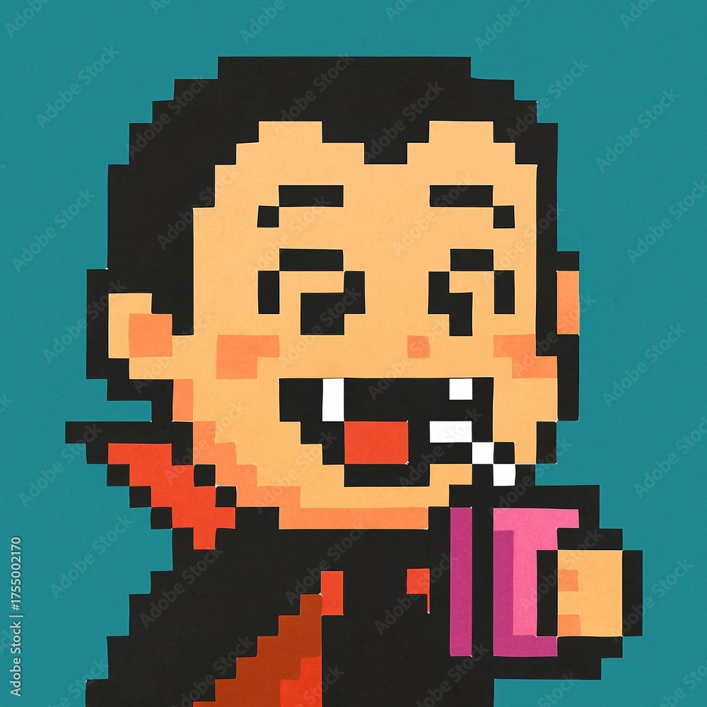 Fototapeta premium Cozy Pixel Vampire With Pink Mug