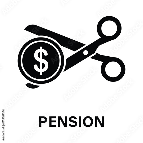 Illustration depicting pension reduction with scissors cutting a dollar coin