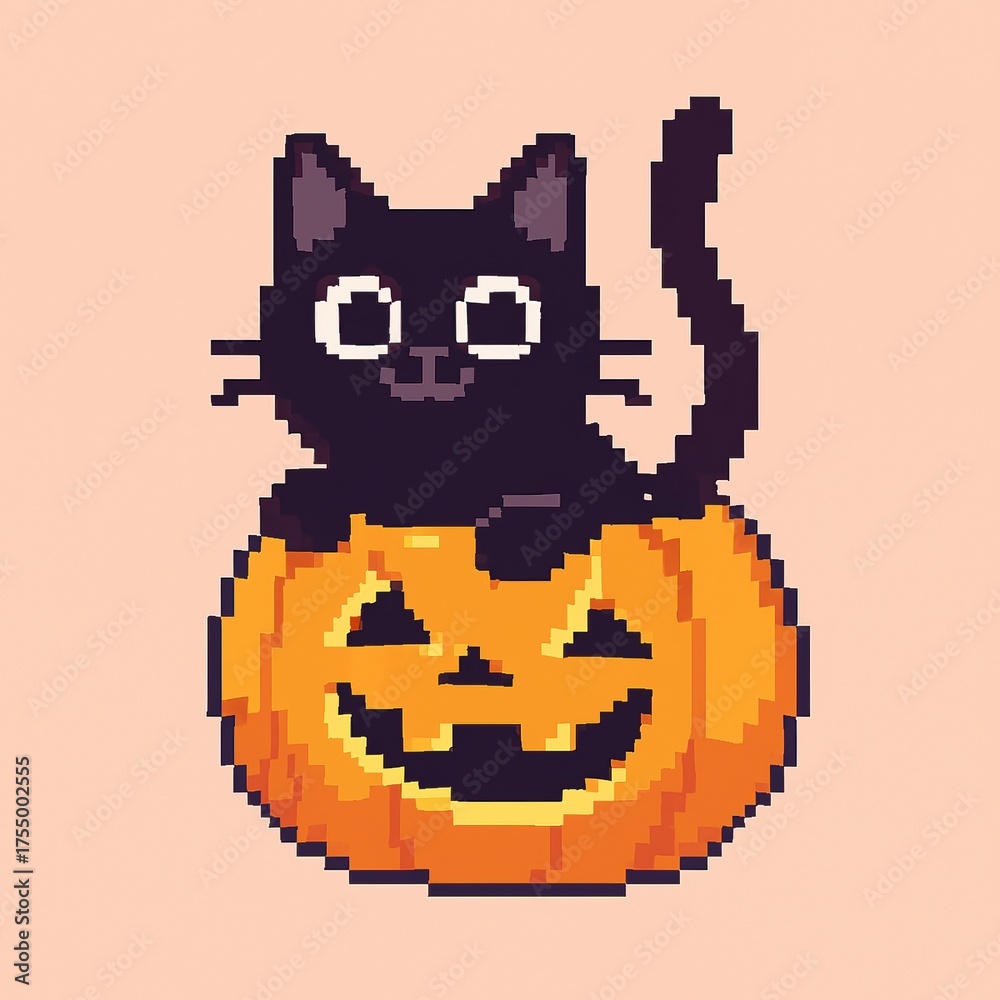 Obraz premium Friendly Black Cat With Jack Lantern