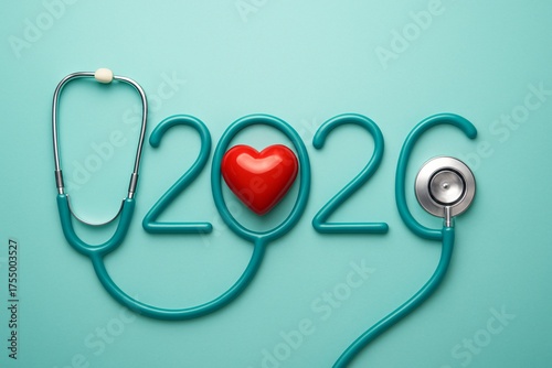 Stethoscope forming 2026 with red heart healthcare concept