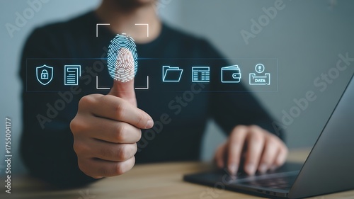 Fingerprint scan technology for secure access and data protection on laptop with biometric security