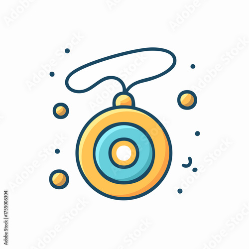 A colorful cartoon illustration of a classic yo-yo toy with a string attached, isolated on a white background.