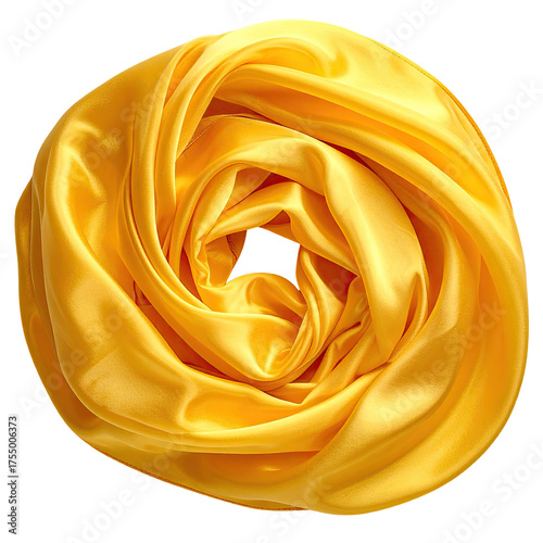 Vivid top-down shot of swirling yellow fabric arranged in a rose-like shape