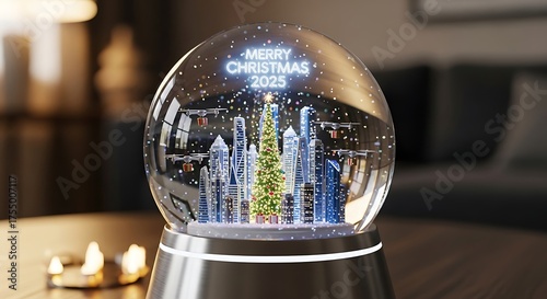 Christmas snow globe merry christmas christmas tree christmas city christmas drone delivery scene