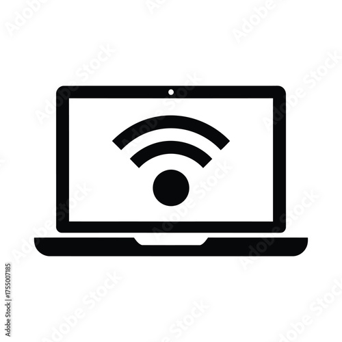 Laptop with wireless connection vector icon for digital design project
