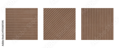 Eco fabric striped texture set in cream, brown and beige tones. Corrugated cardboard grainy surface with sand like lines, dirt speckle, soft watercolor look, organic edge detail. Vector illustration