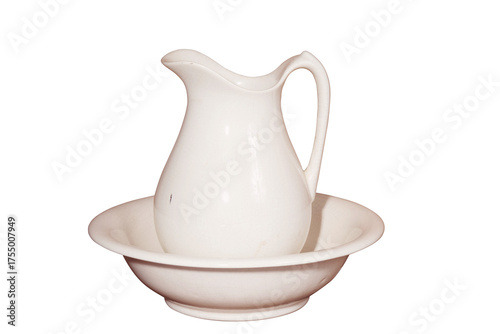 Slika na platnu White pitcher and washbowl, png, silo, silhouette, isolated, no bg