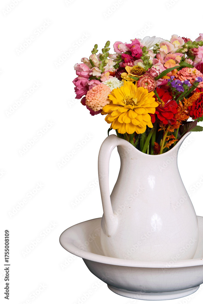 custom made wallpaper toronto digitalMixed bouquet in white pitcher, isolated PNG, silo
