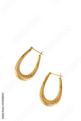 Gold twisted hoop earrings, png, silo, silhouette, isolated, no bg
