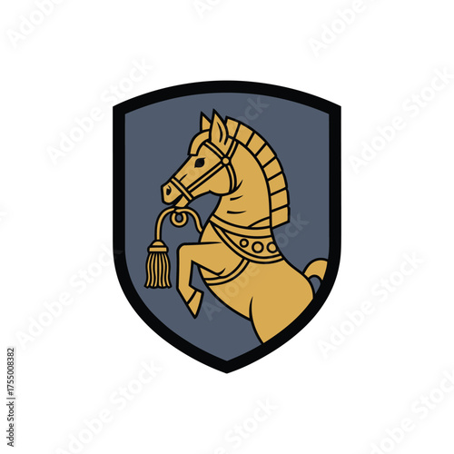 Heraldic Horse Emblem Shield Logo Design.