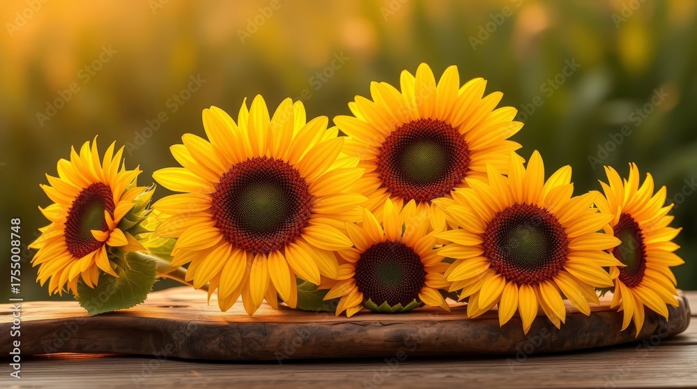 Obraz premium sunflowers on a wooden table