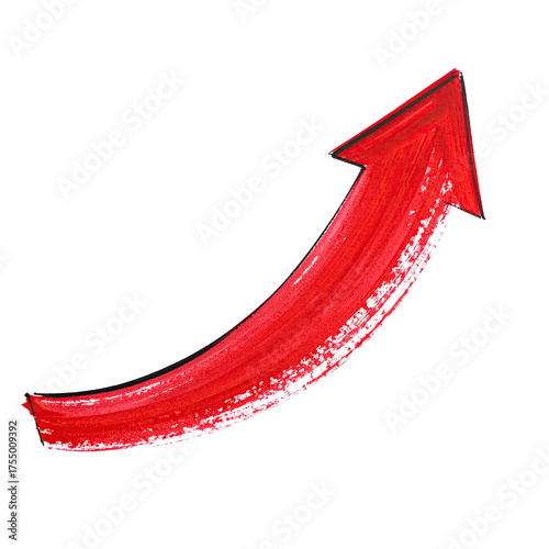 Red upward-pointing arrow, curved and hand-painted, against black background