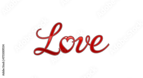 Express profound affection and romance with this stunning, vibrant red 'Love' word art featuring a charming heart, perfect for celebrating relationships and special moments with heartfelt emotion.