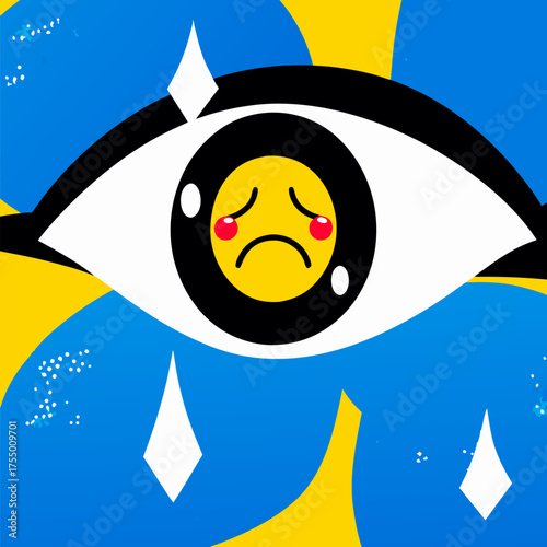 Sad Smiley Face as Eye Pupil Symbolizing Negative Emotion and Unhappiness