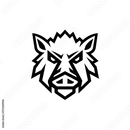 Geometric illustration of a wild boar head with sharp lines in black and white