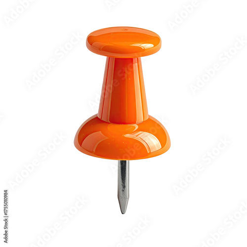 Isolated close-up shot of an orange push pin against a solid black background