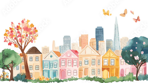 San Francisco. San Francisco hand drawn watercolor illustration