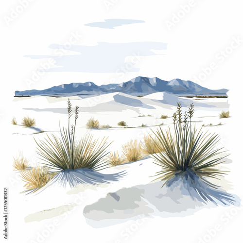 White Sands National Park. White Sands National Park hand drawn watercolor illustration