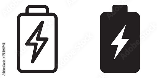 Two battery icons showing charge level and power symbol simple graphic design