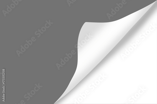Blank page with curled edge corner and shadow, rolled up stickers set, peel banners, bent sheet, page curl with shadow on blank sheet