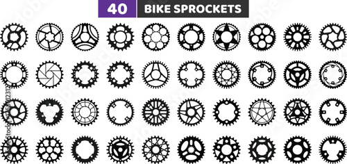 Bike Sprockets and Bicycle Gear Icons Set - Mechanical Cycling Parts Vector Collection