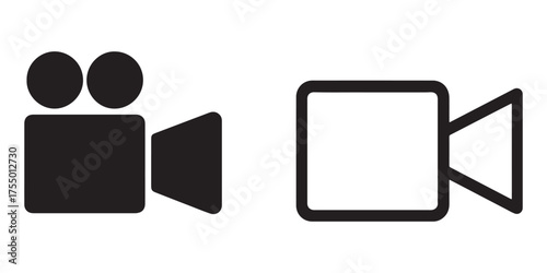 Simple black and white movie camera icons for multimedia projects and video applications