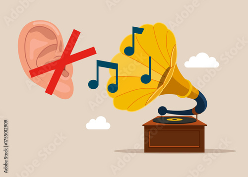 Gramophone stop shouting. Vector flat illustration