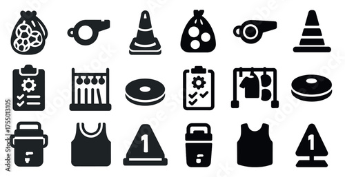 Sports and fitness solid icons set – filled, workout and athletic symbols