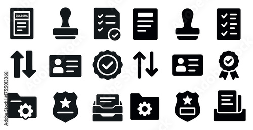 Business and office solid icons set – filled, corporate, work essentials