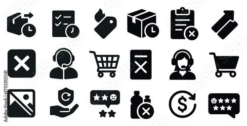 E-commerce and shopping icons set – solid, filled, retail and online store graphics