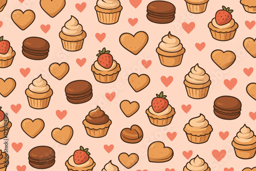 Colorful pattern of desserts and hearts in playful design suitable for various fun occasions