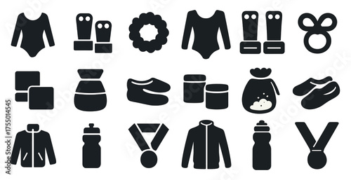 Gymnastics and dance silhouette icons set – solid, performance and fitness symbols