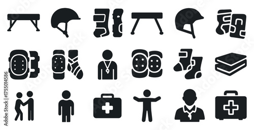 Martial arts solid icons set – filled, combat and self-defense symbols