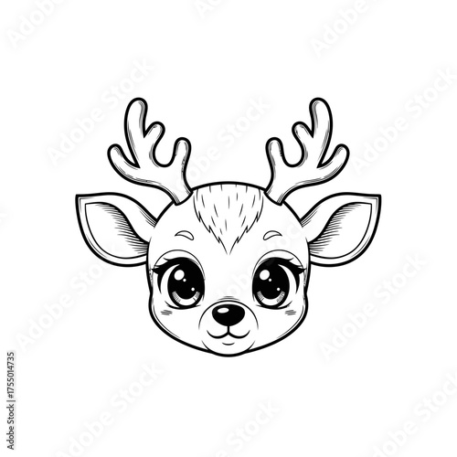 Adorable cartoon deer face with big expressive eyes and antlers