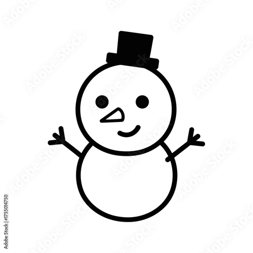 Cute cartoon snowman with top hat waving hello, winter fun