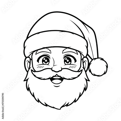 Joyful Santa Claus face with big eyes and mustache, festive holiday fun