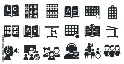 Education and learning solid icons set – filled, teaching, knowledge symbols
