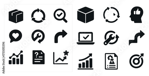 Business and workflow solid icons set – flat, filled, productivity and task symbols