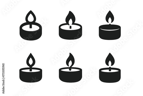 Tealight Logo Variations. Candles. Set Logo of Candles: tealight. harmonious logo variations of the same emblematic concept, each with different artistic