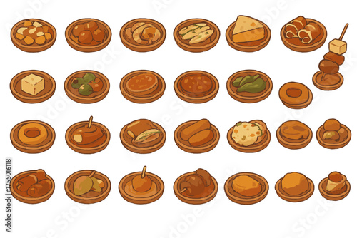 Variety of delicious tapas displayed on small plates at a vibrant Spanish restaurant