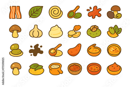 Colorful illustrations of various food ingredients and flavors arranged in a fun and creative layout