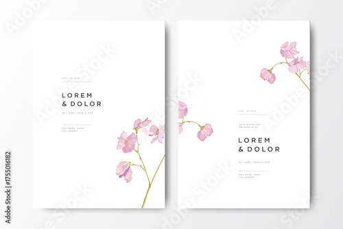 minimalist wedding card with sweet pea flower design

