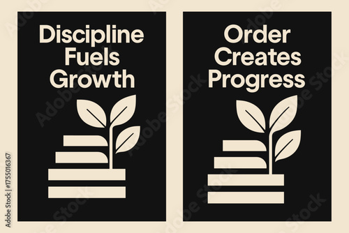 Bauhaus Wisdom Banners. Wisdom. Two vertical A6 banners with safe margins, centered composition, no elements touching edges, bauhaus style, black and cream,