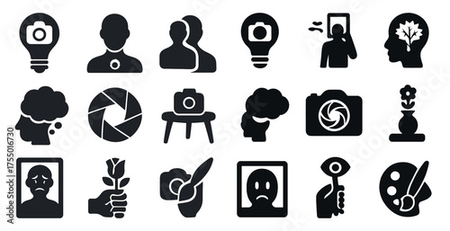 Psychology and mental health solid icons set – silhouette, filled, therapy symbols