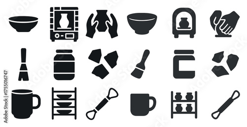 Ceramics and pottery silhouette icons set – clay, crafting, artisan symbols