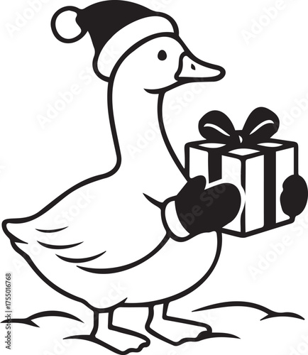 lovely Christmas goose with gift and mittens