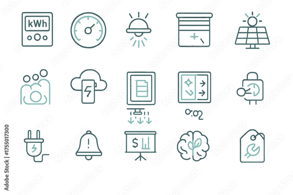 Fototapeta premium Energy icons representing various concepts in renewable energy and electricity management