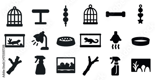 Pet care silhouette icons set – solid, filled, animal and home essentials