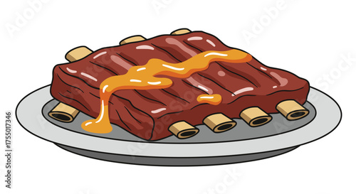 Braised short ribs icon in brown and orange for restaurant menu design